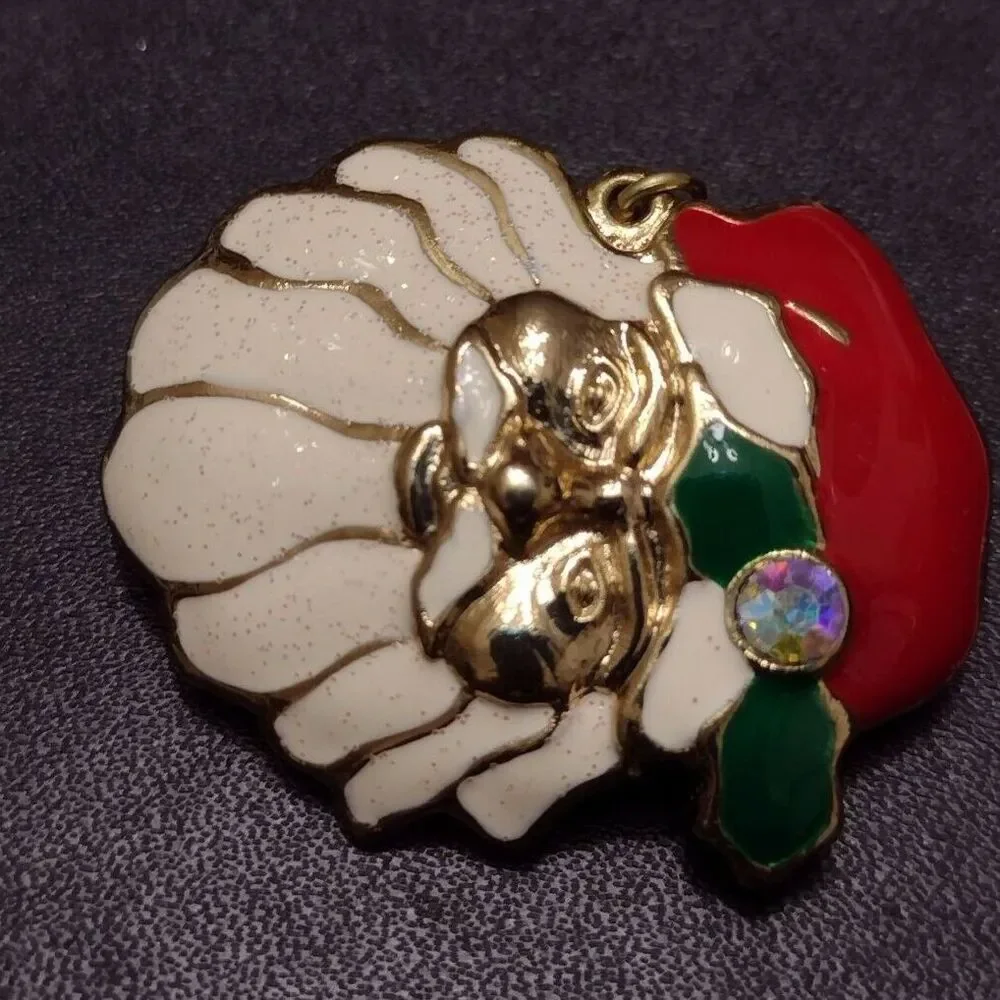 Vintage gold tone Santa brooch red green white rhinestone